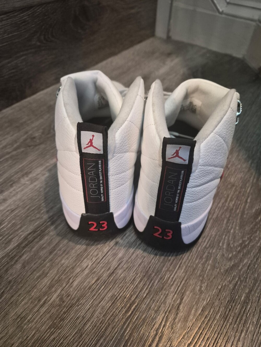 Jordan Men’s White Sneakers with Black Panels and Red Jumpman - Picture 5 of 10